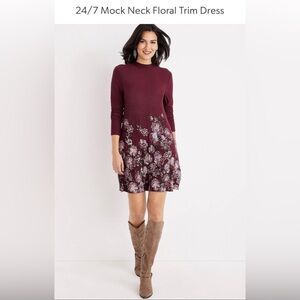 Maurices Burgundy Floral Long Sleeve Dress